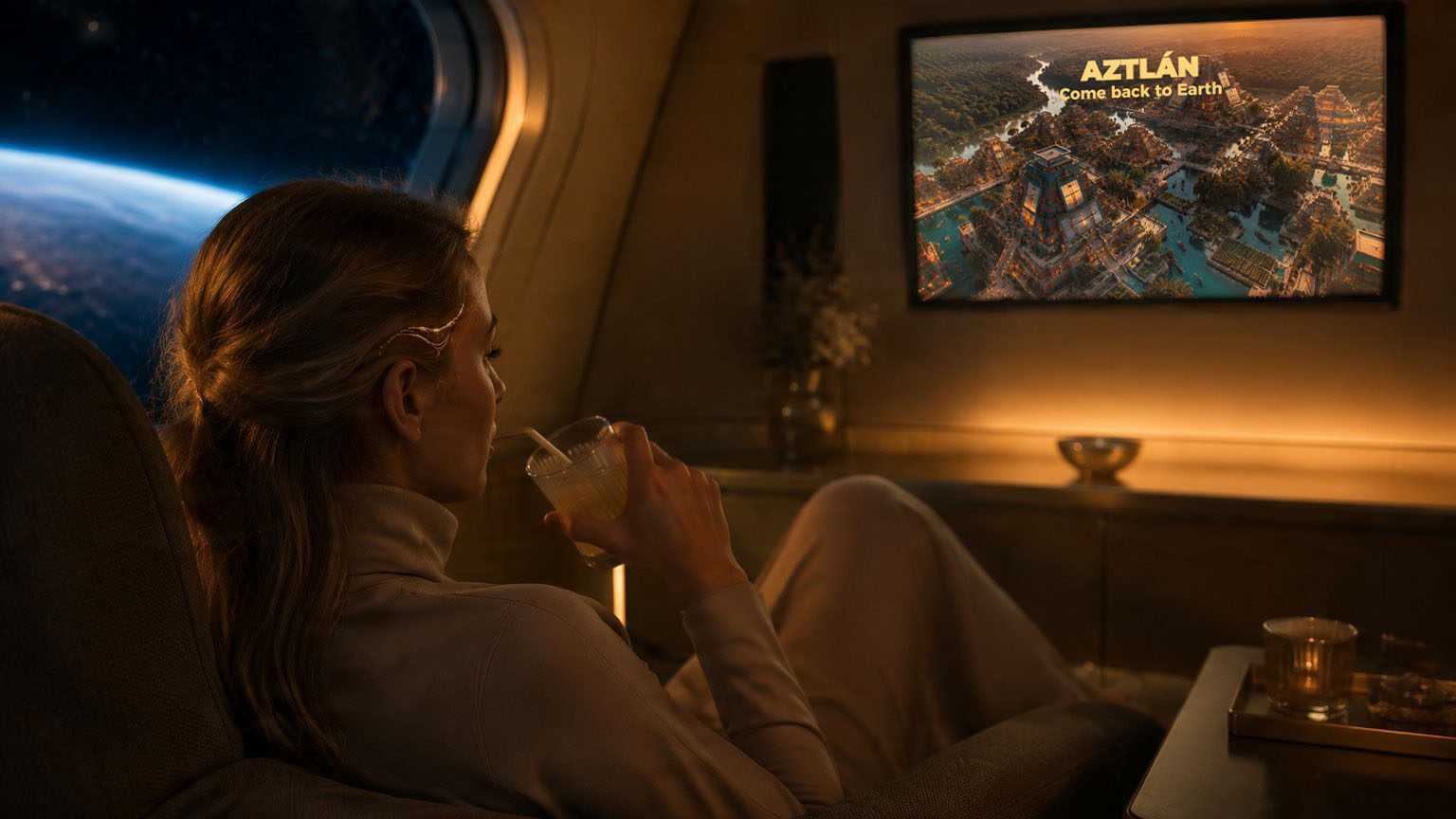 Aztlán — final frame: watching Earth from orbit