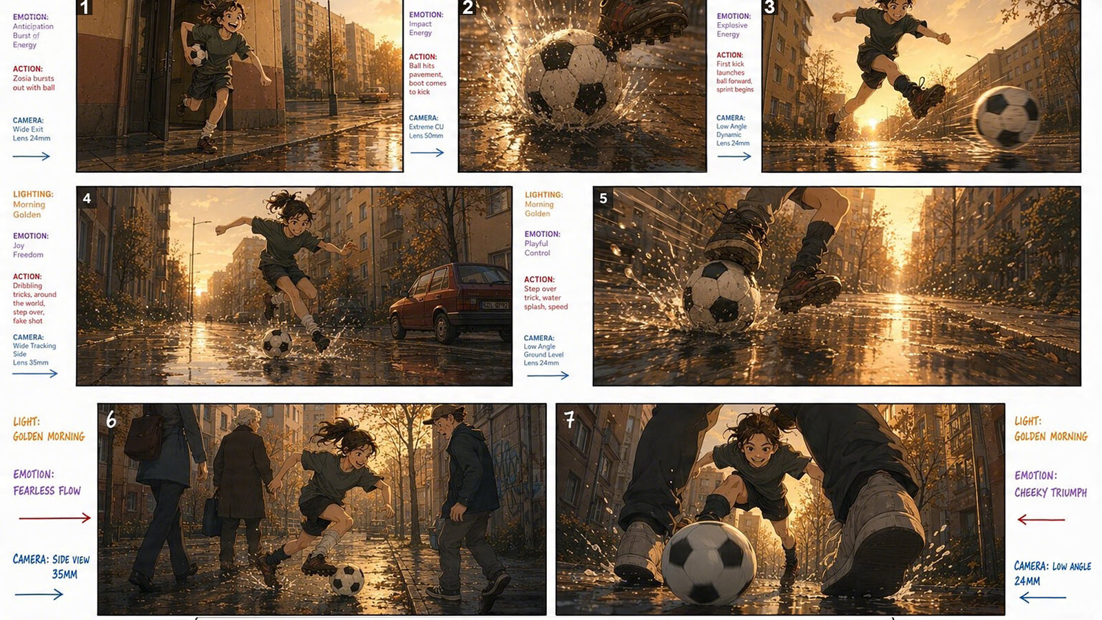 Storyboard — street dribbling sequence