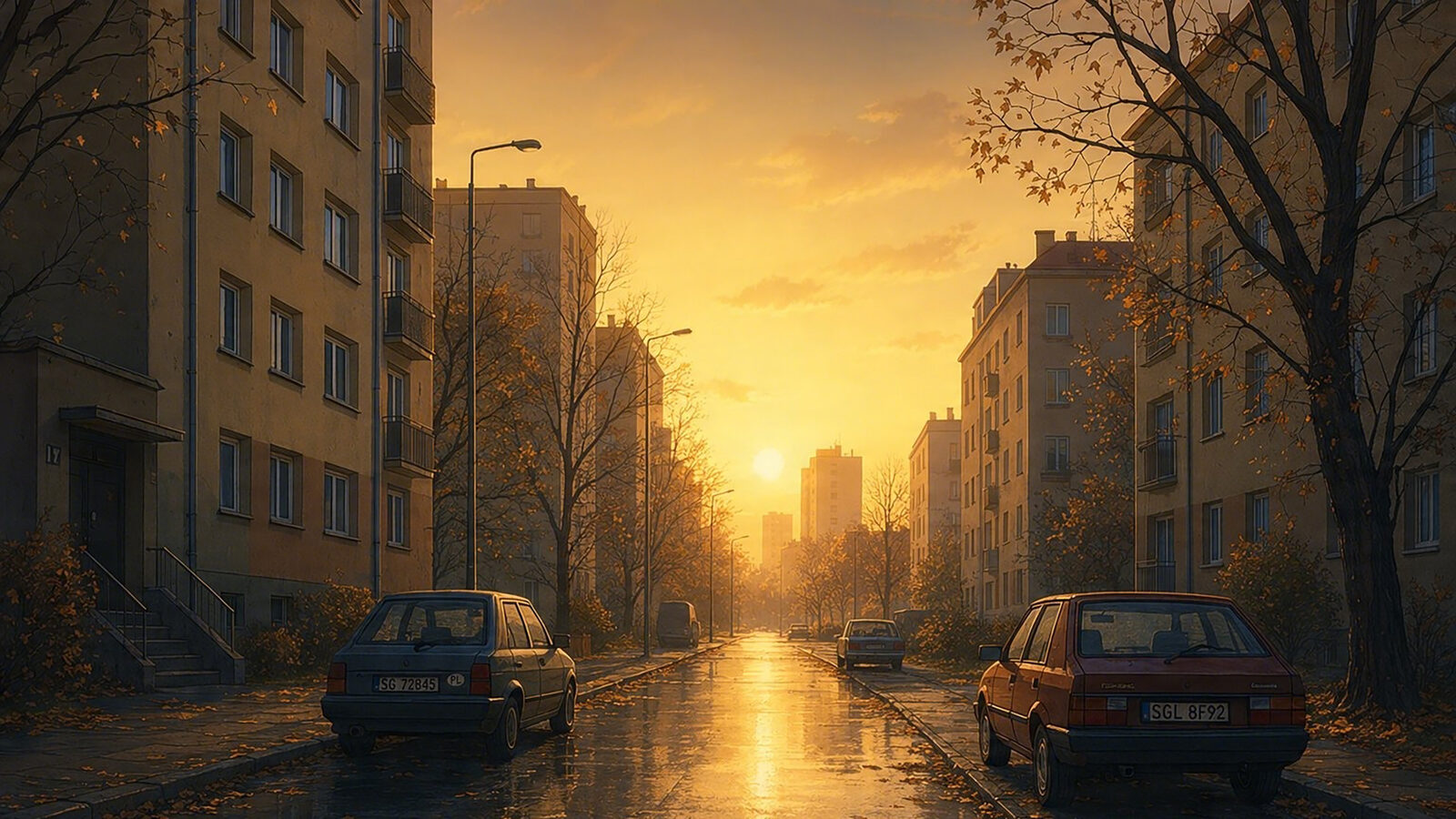 Golden hour city street
